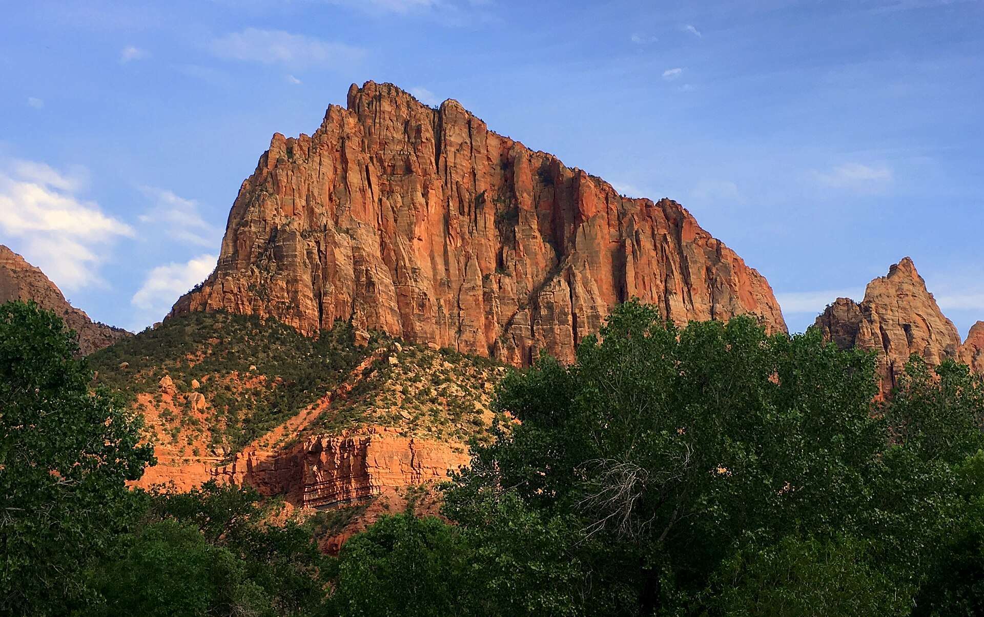 The Watchman above the cottonwoods, Zion Canyon