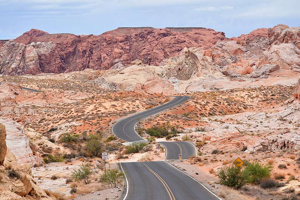 The road winding through Valley of Fire's red sandstone